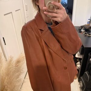 Vintage 100% Leather Kim Rogers Women's Brown Leather Blazer